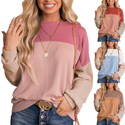 Women's 2026 Crewneck Twist Strip lor-block Loose T-shirt