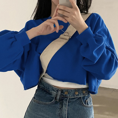 Short, Korean-style, Solid-color, Loose-fit, Midriff-baring