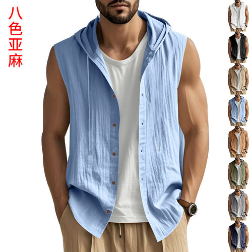 Men's Multicolor Linen Waistcoat Sleeveless Hooded Vest rend