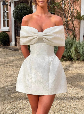 One Shoulder Bow Sexy Backless Female Ins Style Short Skirt