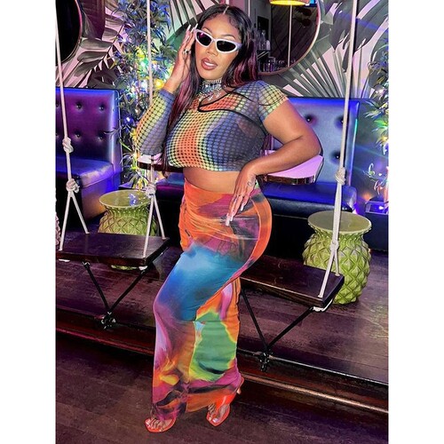 聚酯薄膜纤维露脐包臀裙骑行修身