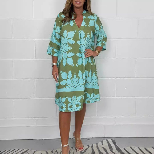 2026 Station V-neck Printed Seven-sleeve Floral Dress