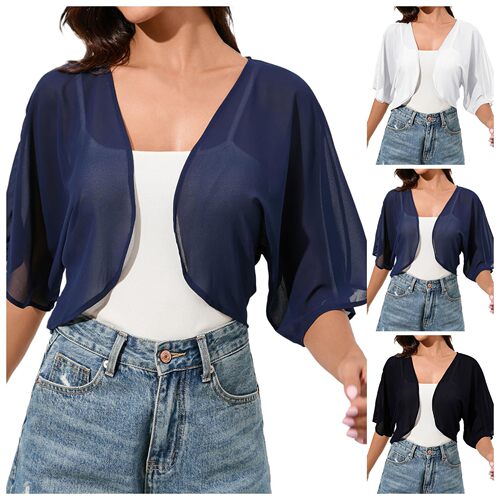 2026 Women's Simple All-match Solid lor Half-sleeve Chiffon