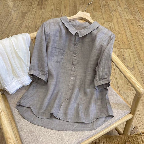 Versatile Loose tton And Linen Artistic Retro Lapel Solid lo