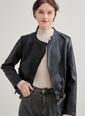 2026 Women's Stand llar Slim Fit Pu Washed Leather Motorcycl