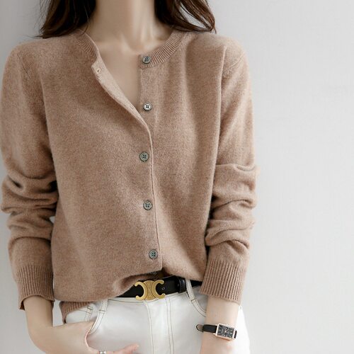 2026 Korean Style Cardigan Solid lor Round Neck Single Breas