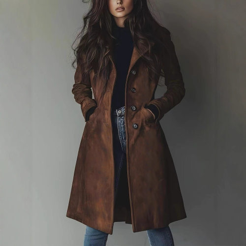Women's Jacket Lapel Western Style Suede Long Jacket