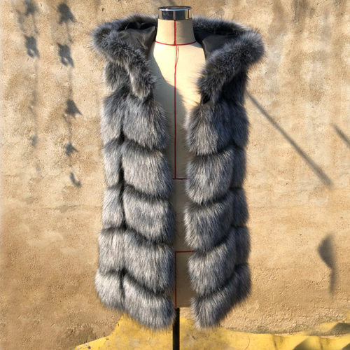 Haining Korean Style Hooded Imitation Vest For Women Mid-len