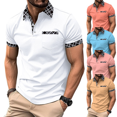 Men's Casual Shirt Chest Pocket Lapel Button Business lor Ma