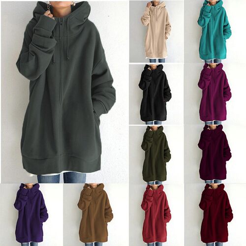 Large Size 2026 Distinctive Sreet Zipper Hooded Long Fleece-