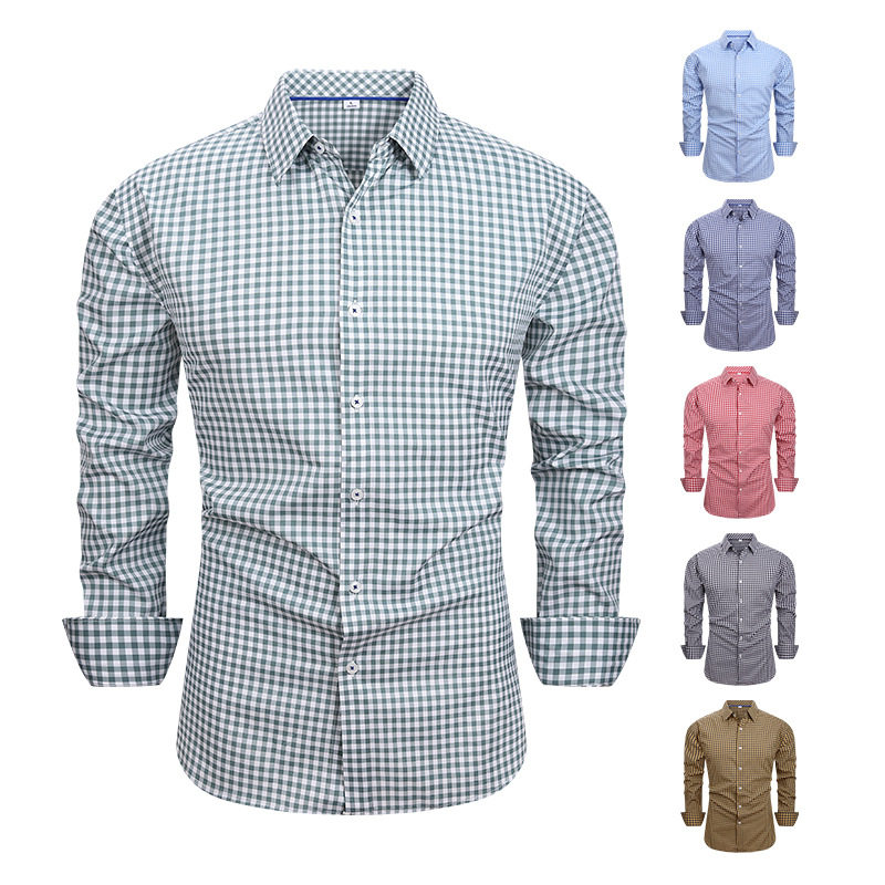 Four-sided Elastic Simple mmuter Plaid Men's Non-ironing Dai图片