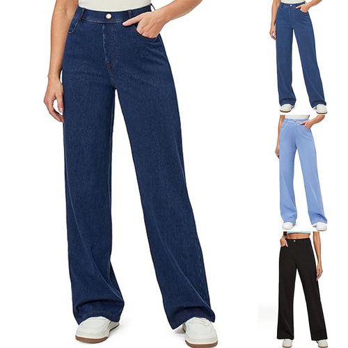 Women's Fashion High Waist Straight Sretch Loose Denim Wide