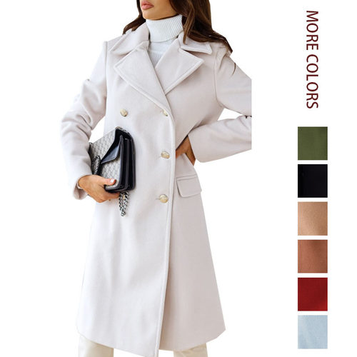 2026 Station Simple Lapel Double-breasted Woolen Jacket Wome