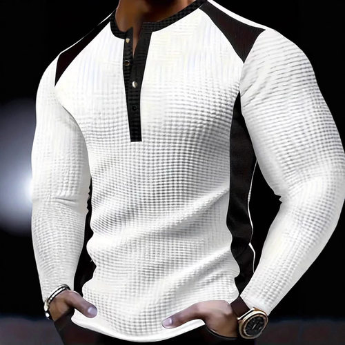 Men's T-shirt High llar Two-color Button Henry Shirt Casual