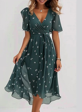 2026 Chiffon Print Ladies Sexy Elegant Light Ripe V-neck