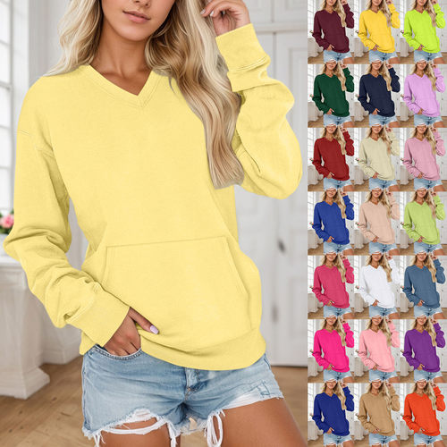Women's 2026 Elegant Pocket Pullover Solid lor V-neck Loose