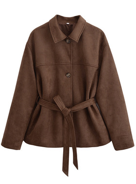 Lace-up Waisted Buckskin Jacket For Women, Retro Medela Casu