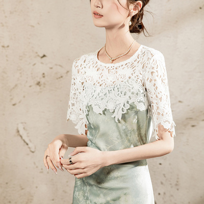 Hollow Lace Outer Short Loose 2026 Lace Hem Women's Mid-slee