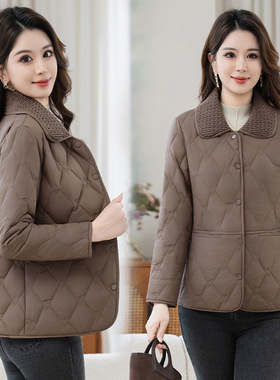 Solid lor Lapel Middle-aged Down Jacket For Women, Mothers,