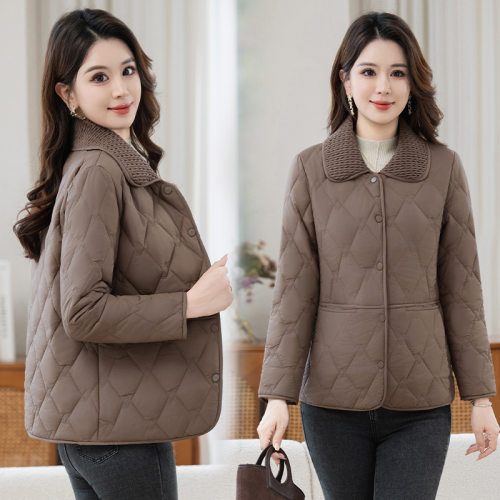 Solid lor Lapel Middle-aged Down Jacket For Women, Mothers,