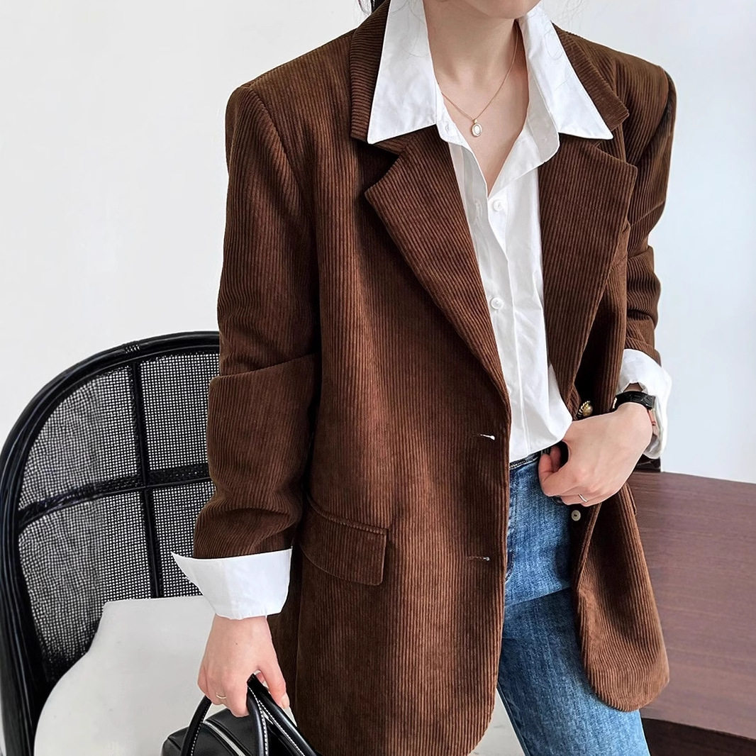 Retro-chic rduroy Jacket For Women, 2026 European-style, Loo图片