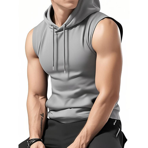 2026 Men's Sleeveless T-shirt Fitness Training Hooded Sports