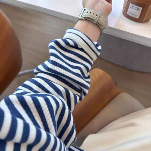 Women's Korean-style Blue And White Stripes Super Popular Fa
