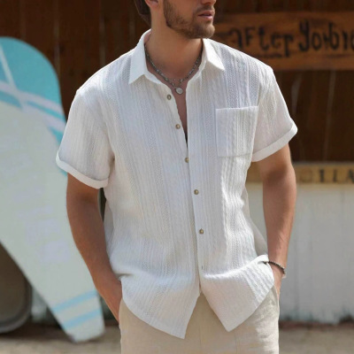 Fashion Men's Fashion Striped Casual Shirt Short Sleeve