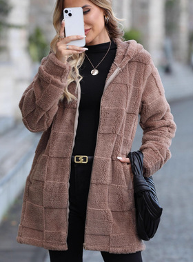 Flash 2026 Women's Loose Hooded Long Cardigan Plush Jacket