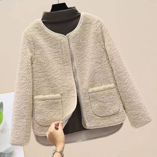 Fake Lamb Wool Large Size Style Women's Jacket, Versatile Ko