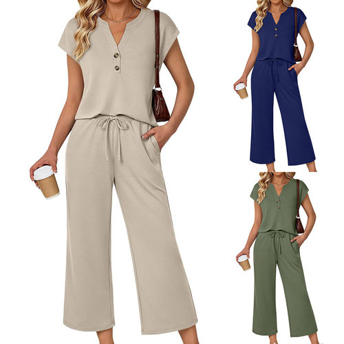 2026tk Women's Crewneck Short-sleeved Cropped Pants Fashion