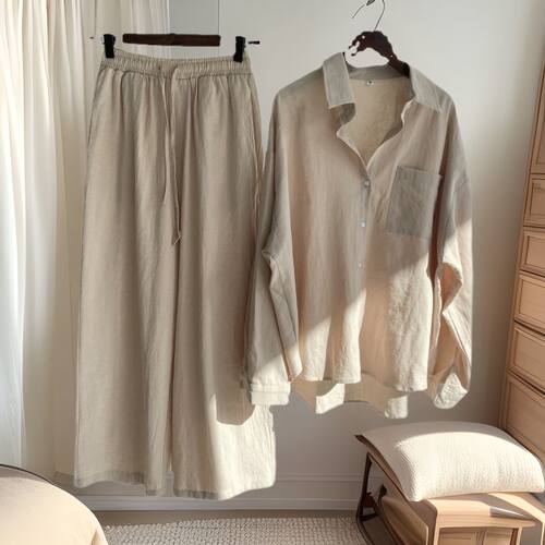 2025 Imitation Linen Retro Large Size Two-piece Loose Trouse