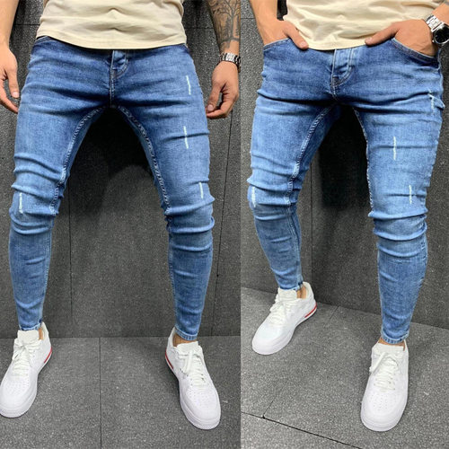 Men's Abraded Feet Elastic Tight Men's Jeans