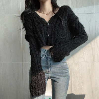 Japanese Short Knitted Cardigan For Small People V-neck Earl