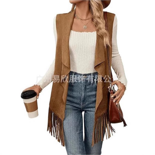 Women's Tassel Sleeveless Faux Suede 70 S Hippie Cardigan Ja