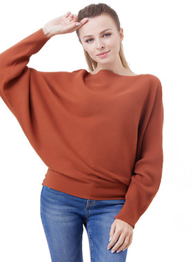 2026 Women's Knitted Sweater, Bat llar Pullover, Loose Threa