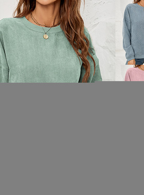 Women's Corduroy Sweatshirt Women's Casual Round Neck Pullov