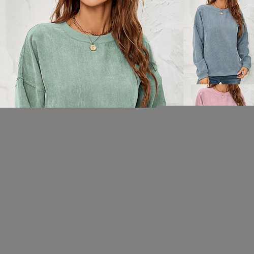 Women's Corduroy Sweatshirt Women's Casual Round Neck Pullov