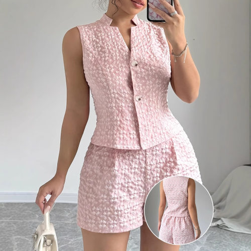 In Stock Size Women's Elegant Solid lor Jacquard Sleeveless