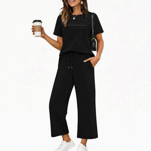 Women's Short-sleeved Cropped Pants Casual Two-piece Set