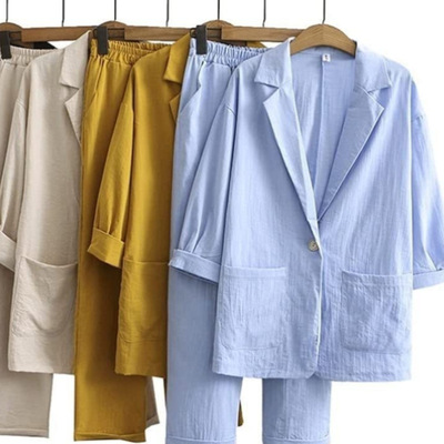 2025 Women's mmuter tton Linen Jacket Pants Pocket Loose Fas
