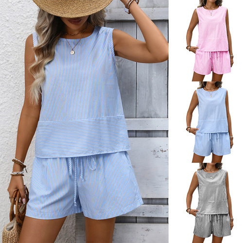 2026tk Women's Crewneck Sleeveless Vest Shorts Fashion Casua