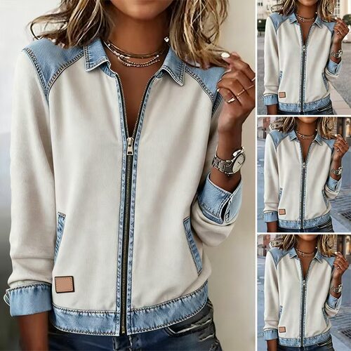 2026 Washed Denim Women's Jacket Casual Zipper Style In Stoc
