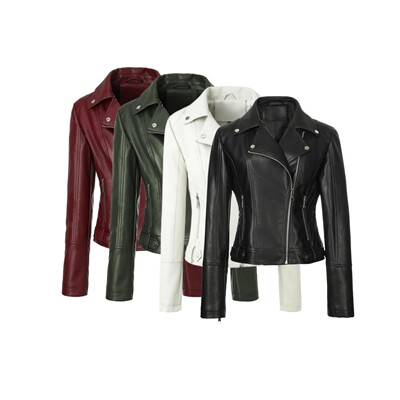Motorcycle Women's Pu Jacket Slim Fit Short Multi-zip Women'