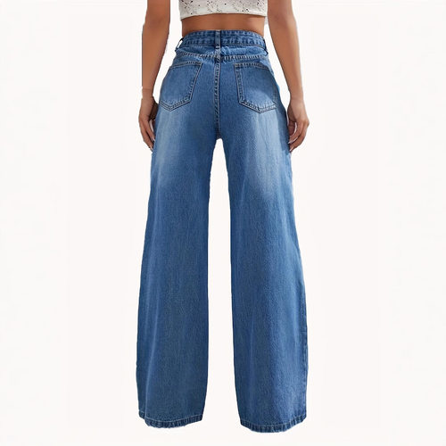 Women's Washed High Waist Loose Straight Wide Legs All-match