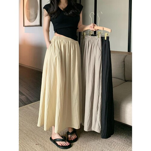 褶皱中长款半身裙女夏季2025新款