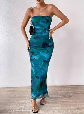 Spot 2026 Gauze Floral Ruffle Sexy Tight Split Strapless Tub