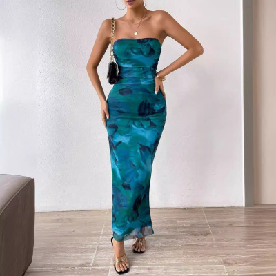 Spot 2026 Gauze Floral Ruffle Sexy Tight Split Strapless Tub