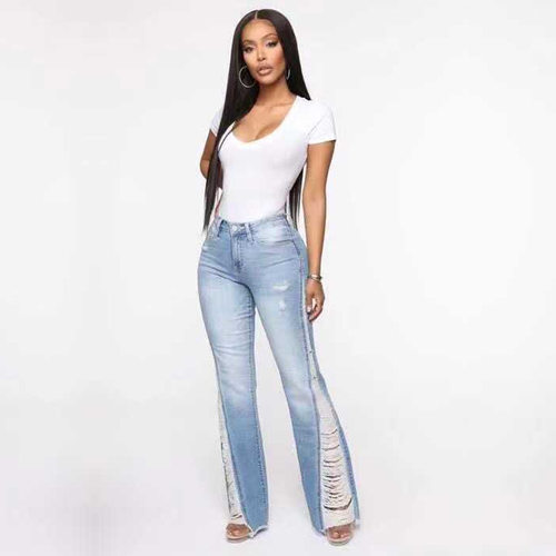 Women's 2026 Style Women's Ripped Hip Light Blue Large Size