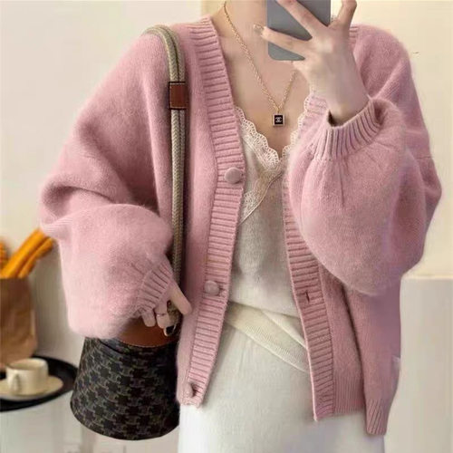Knitted Cardigan Korean Style Soft Waxy tton Cashmere 2026 V